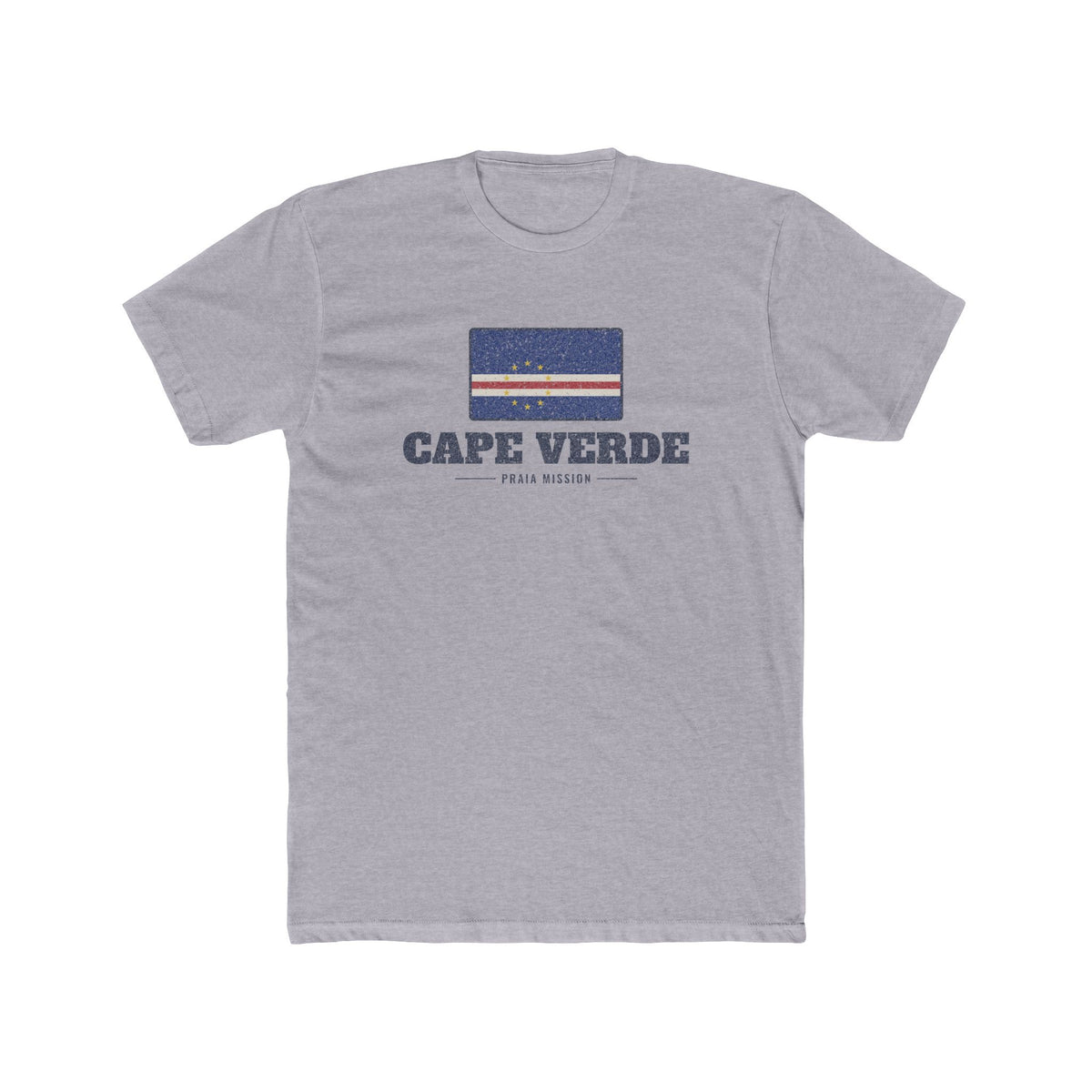 Cape Verde Praia Mission Flag Map shirt in Heather Grey: flag badge of Cape Verde with navy lettering, front view