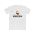 Colombia Medellin Mission Flag Map shirt in White: flag of Colombia in the outline of Colombia with navy lettering, front view