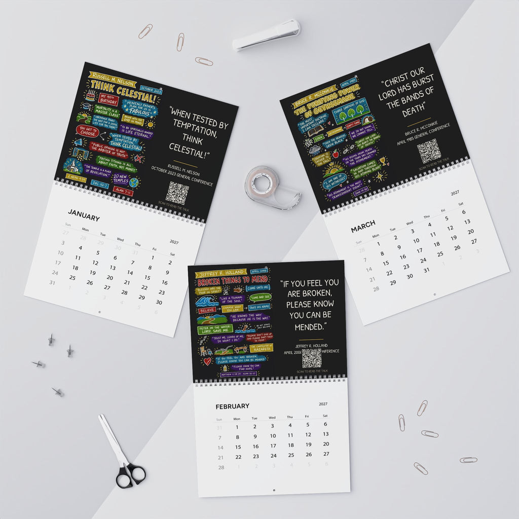 2027 Sketch Note Wall Calendar — Twelve General Conference Talks (Black)