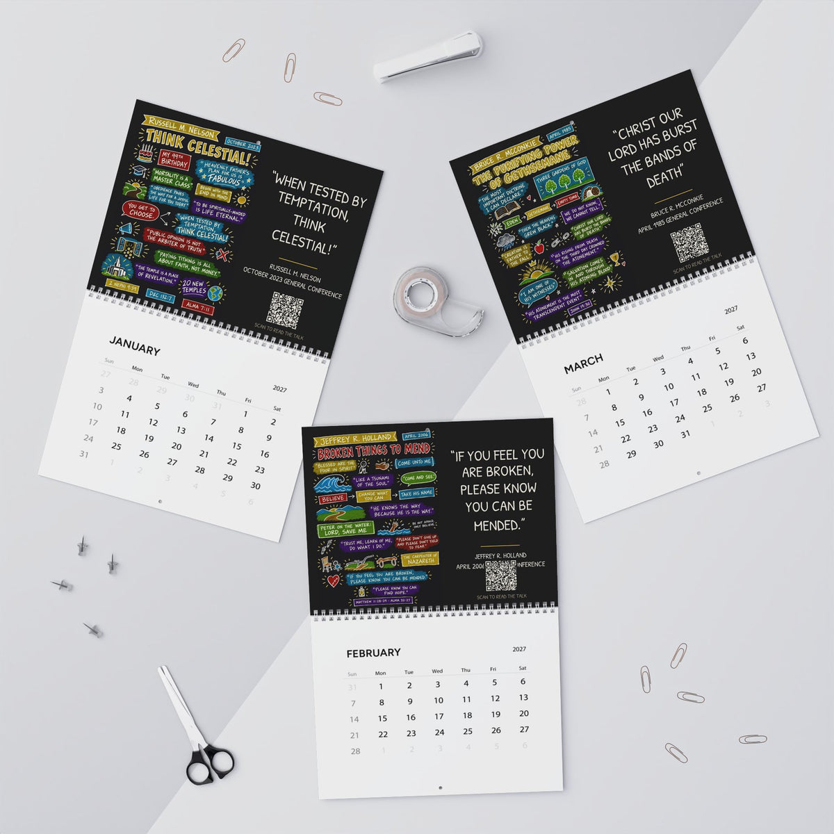 2027 Sketch Note Wall Calendar — Twelve General Conference Talks (Black)
