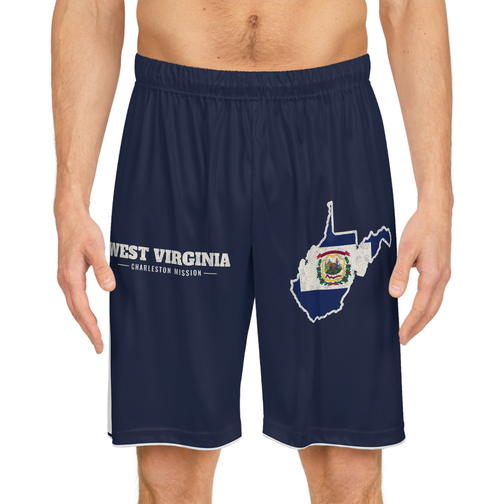 West Virginia Charleston Mission Basketball Shorts, worn, front view