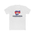 Cambodia Phnom Penh East Mission Flag Map shirt in White: flag of Cambodia in the outline of Cambodia with navy lettering, front view