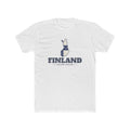 Finland Helsinki Mission Flag Map shirt in White: flag of Finland in the outline of Finland with navy lettering, front view