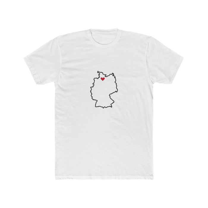 Germany Hamburg Mission Heart Map shirt in White: Germany outline with a red heart, front view