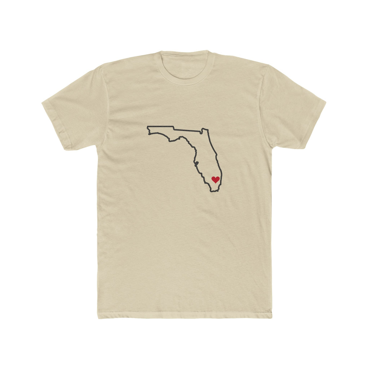 Florida Fort Lauderdale Mission Heart Map shirt in Cream: Florida outline with a red heart, front view