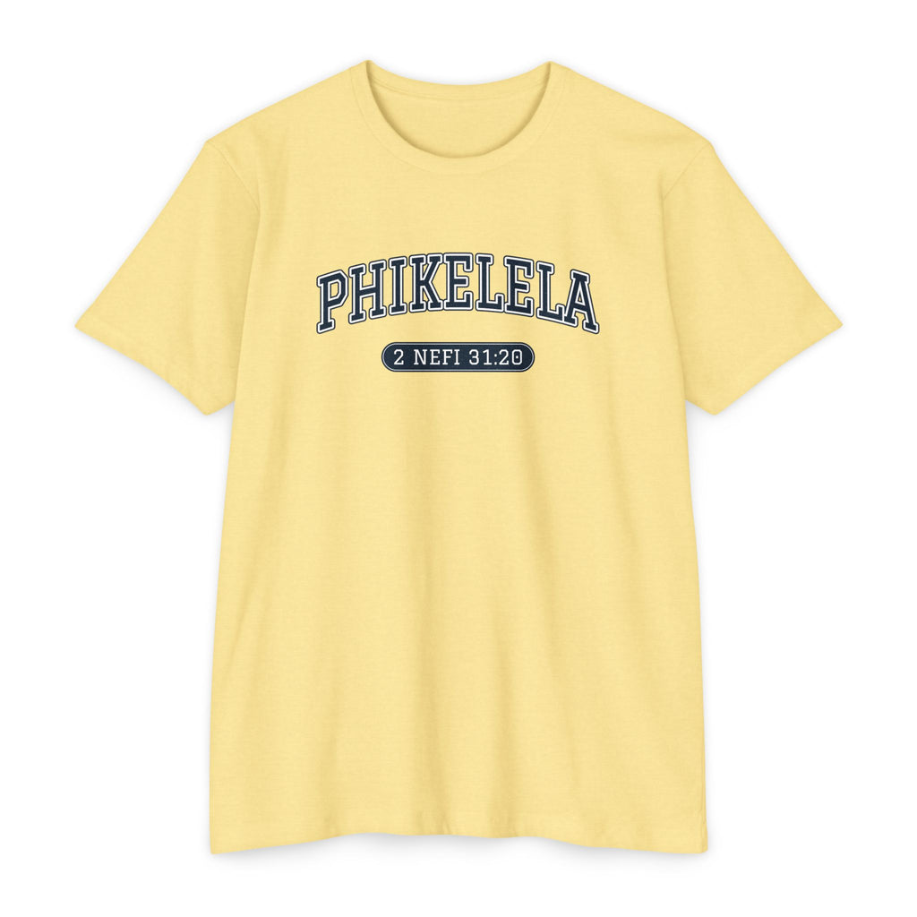 Press Forward shirt in Zulu on Banana Cream: “PHIKELELA”, 2 Nefi 31:20