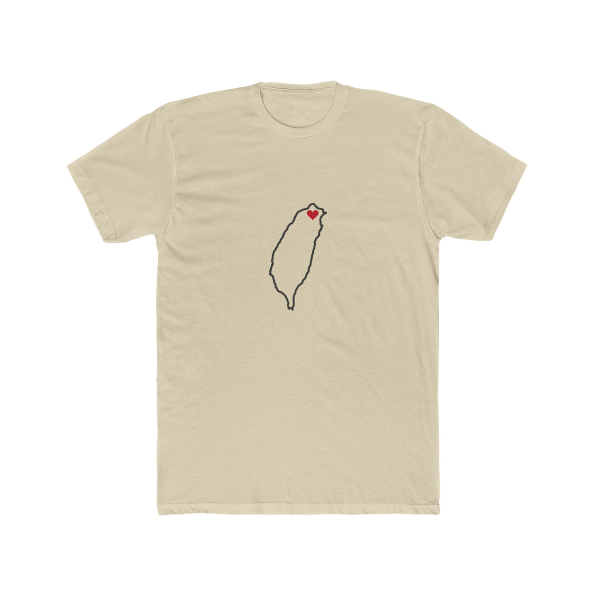 Taiwan Taipei Mission Heart Map shirt in Cream: Taiwan outline with a red heart, front view