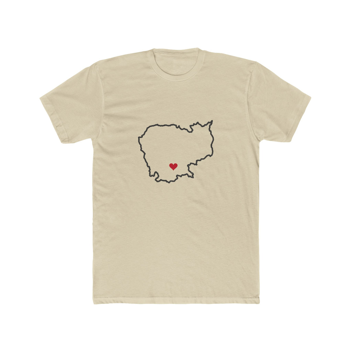 Cambodia Phnom Penh West Mission Heart Map shirt in Cream: Cambodia outline with a red heart, front view