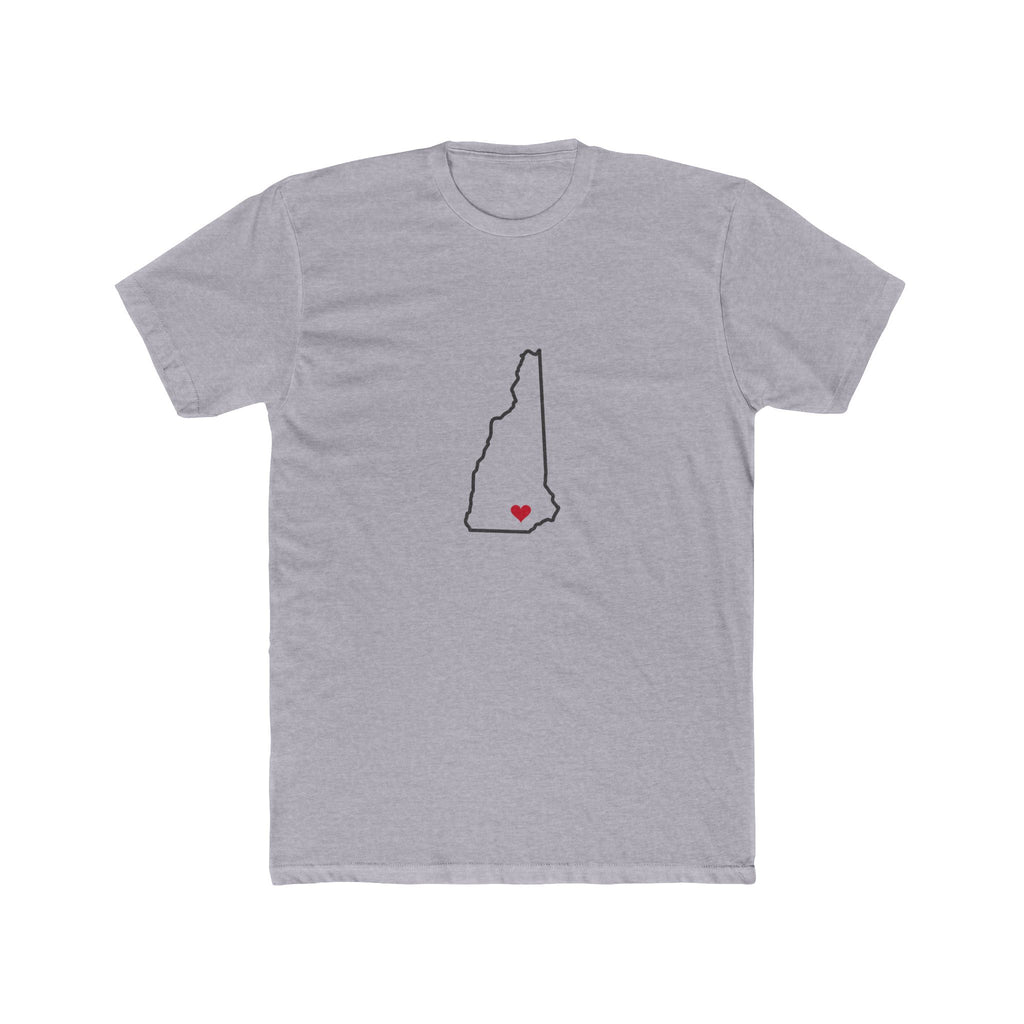New Hampshire Manchester Mission Heart Map shirt in Heather Grey: New Hampshire outline with a red heart, front view