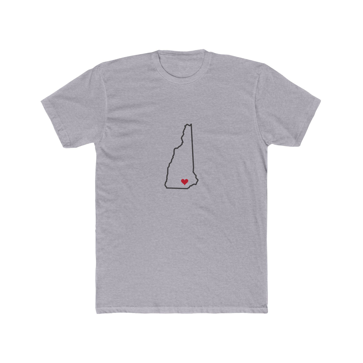 New Hampshire Manchester Mission Heart Map shirt in Heather Grey: New Hampshire outline with a red heart, front view