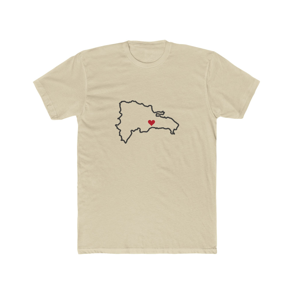 Dominican Republic Santo Domingo North Mission Heart Map shirt in Cream: Dominican Republic outline with a red heart, front view