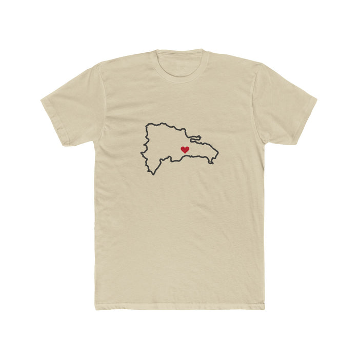 Dominican Republic Santo Domingo North Mission Heart Map shirt in Cream: Dominican Republic outline with a red heart, front view