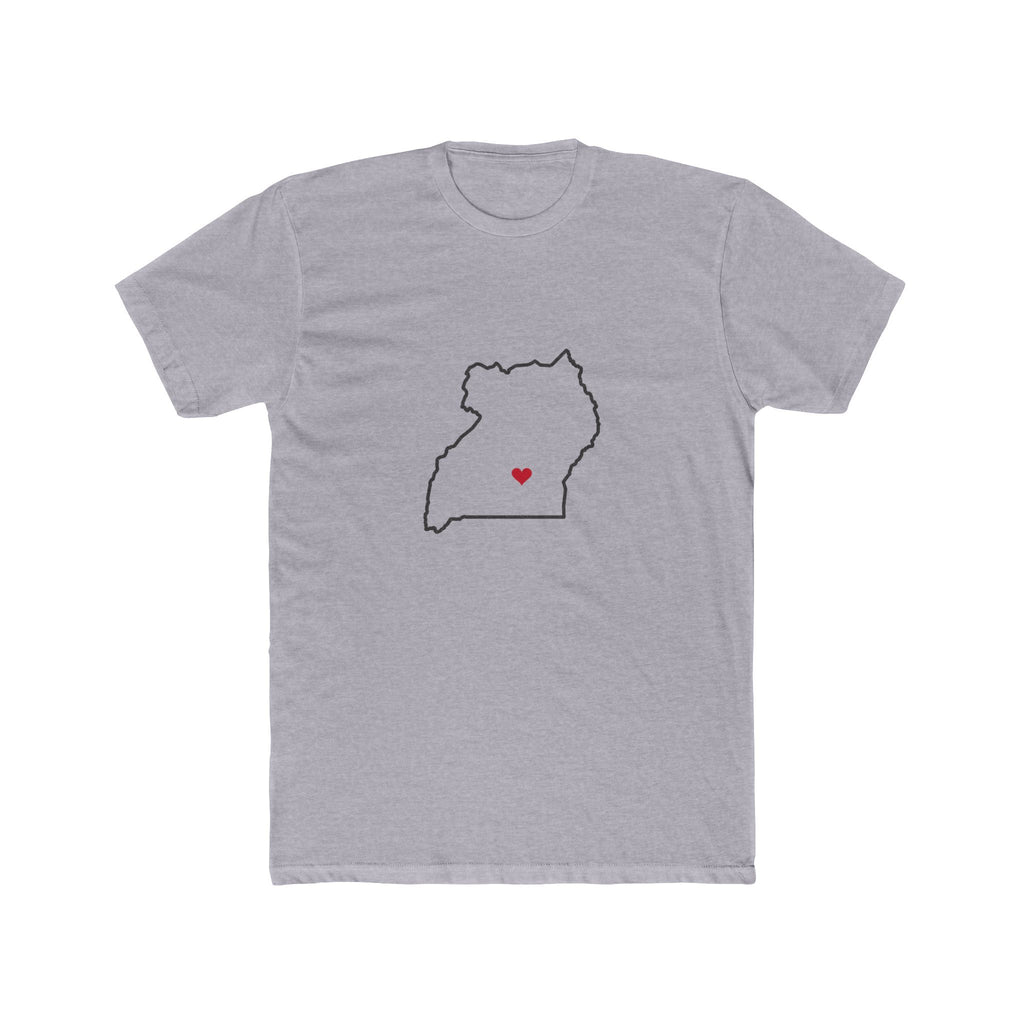 Uganda Kampala Mission Heart Map shirt in Heather Grey: Uganda outline with a red heart, front view