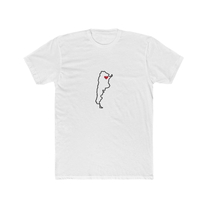 Argentina Resistencia Mission Heart Map shirt in White: Argentina outline with a red heart, front view