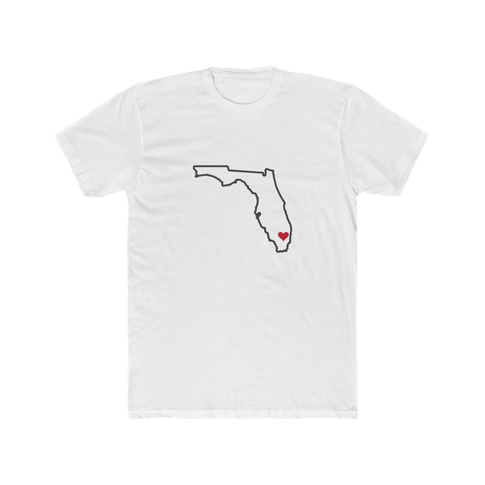 Florida Fort Lauderdale Mission Heart Map shirt in White: Florida outline with a red heart, front view