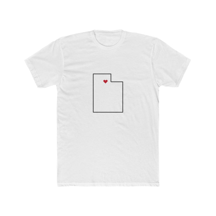 Utah Layton Mission Heart Map shirt in White: Utah outline with a red heart, front view