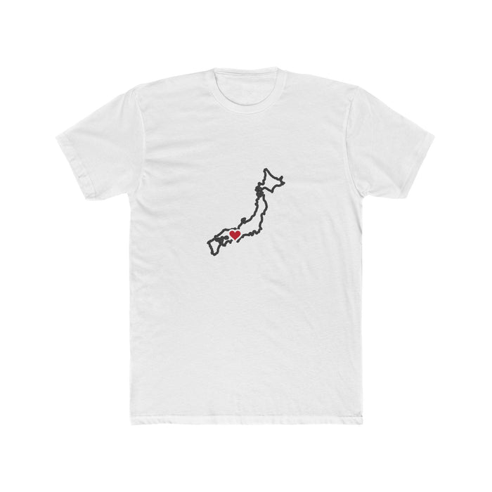 Japan Kobe Mission Heart Map shirt in White: Japan outline with a red heart, front view