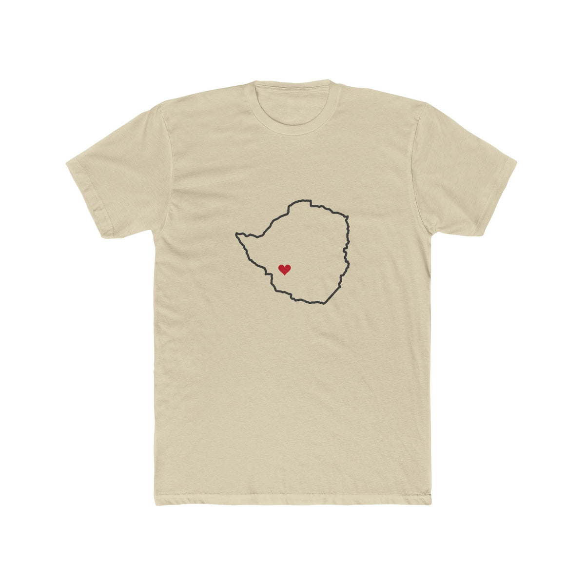 Zimbabwe Bulawayo Mission Heart Map shirt in Cream: Zimbabwe outline with a red heart, front view