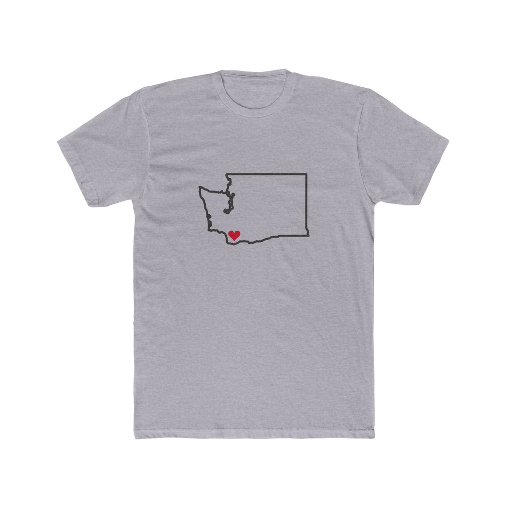 Washington Vancouver Mission Heart Map shirt in Heather Grey: Washington outline with a red heart, front view