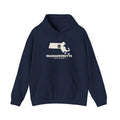 Massachusetts Boston Mission Flag Map Hoodie in Navy, front view with the flag map and mission name