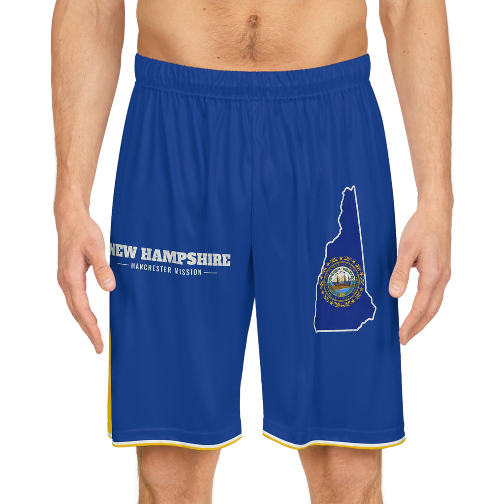 New Hampshire Manchester Mission Basketball Shorts, worn, front view