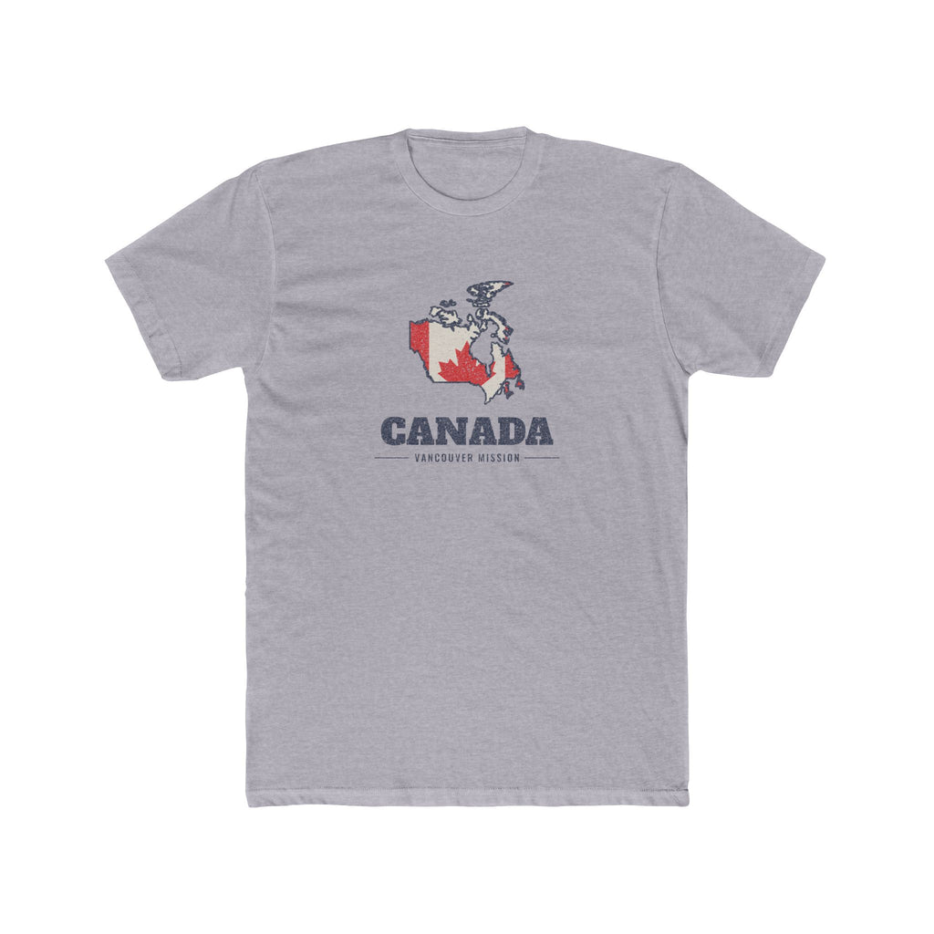 Canada Vancouver Mission Flag Map shirt in Heather Grey: flag of Canada in the outline of Canada with navy lettering, front view