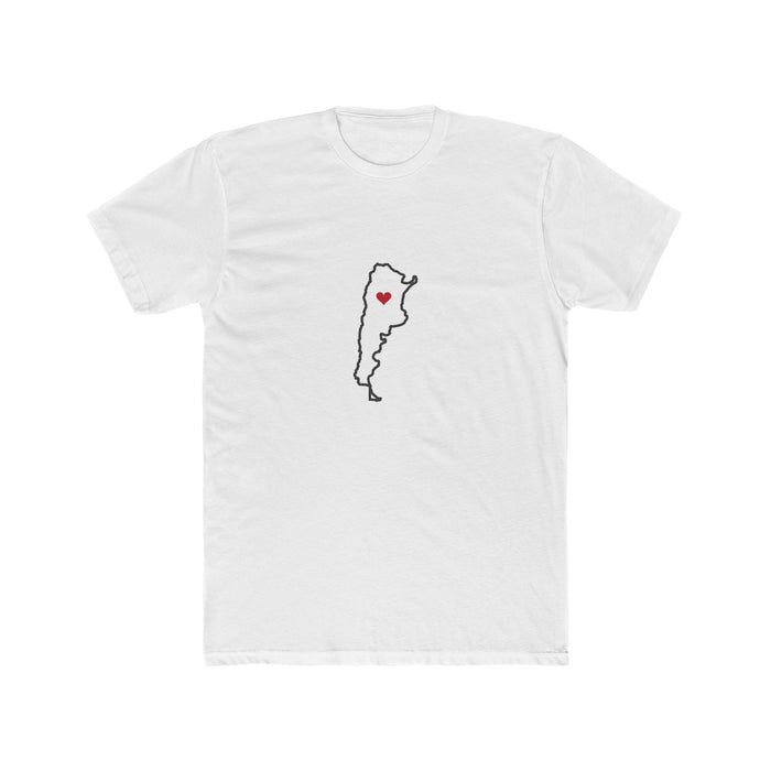 Argentina Cordoba Mission Heart Map shirt in White: Argentina outline with a red heart, front view