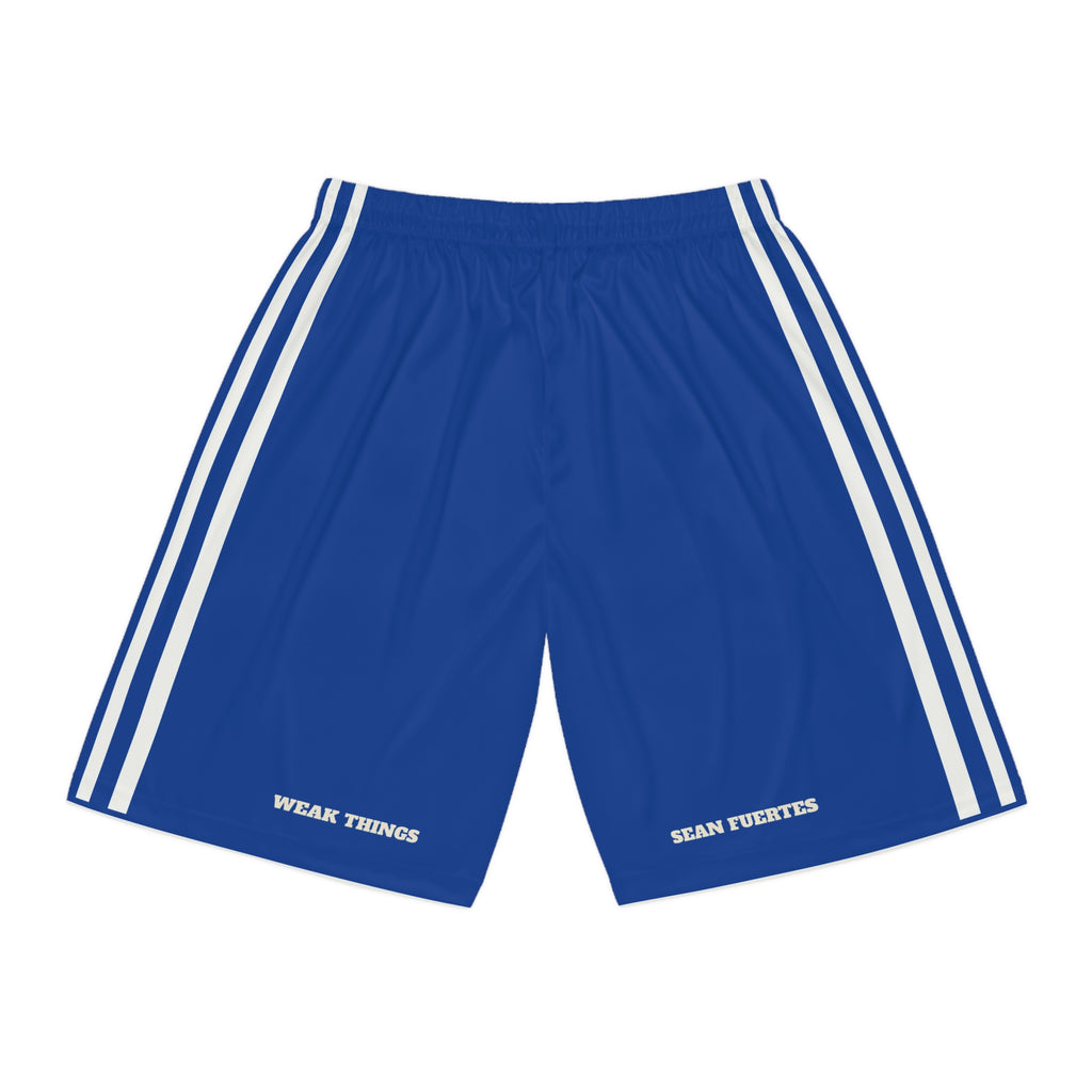 Uruguay Montevideo Mission Basketball Shorts, back view with WEAK THINGS and SEAN FUERTES on the legs