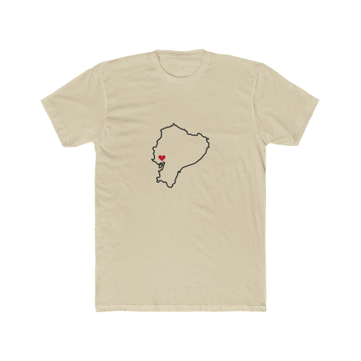 Ecuador Guayaquil South Mission Heart Map shirt in Cream: Ecuador outline with a red heart, front view