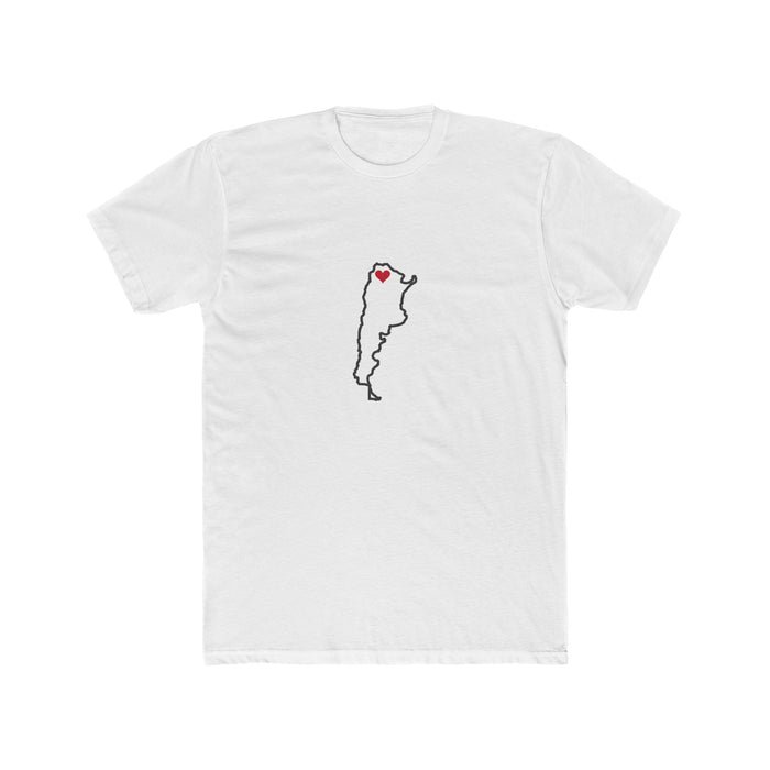 Argentina Salta Mission Heart Map shirt in White: Argentina outline with a red heart, front view