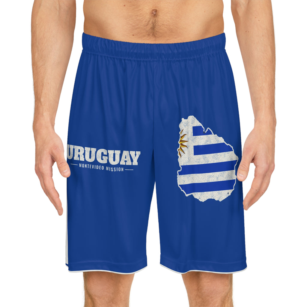 Uruguay Montevideo Mission Basketball Shorts, worn, front view