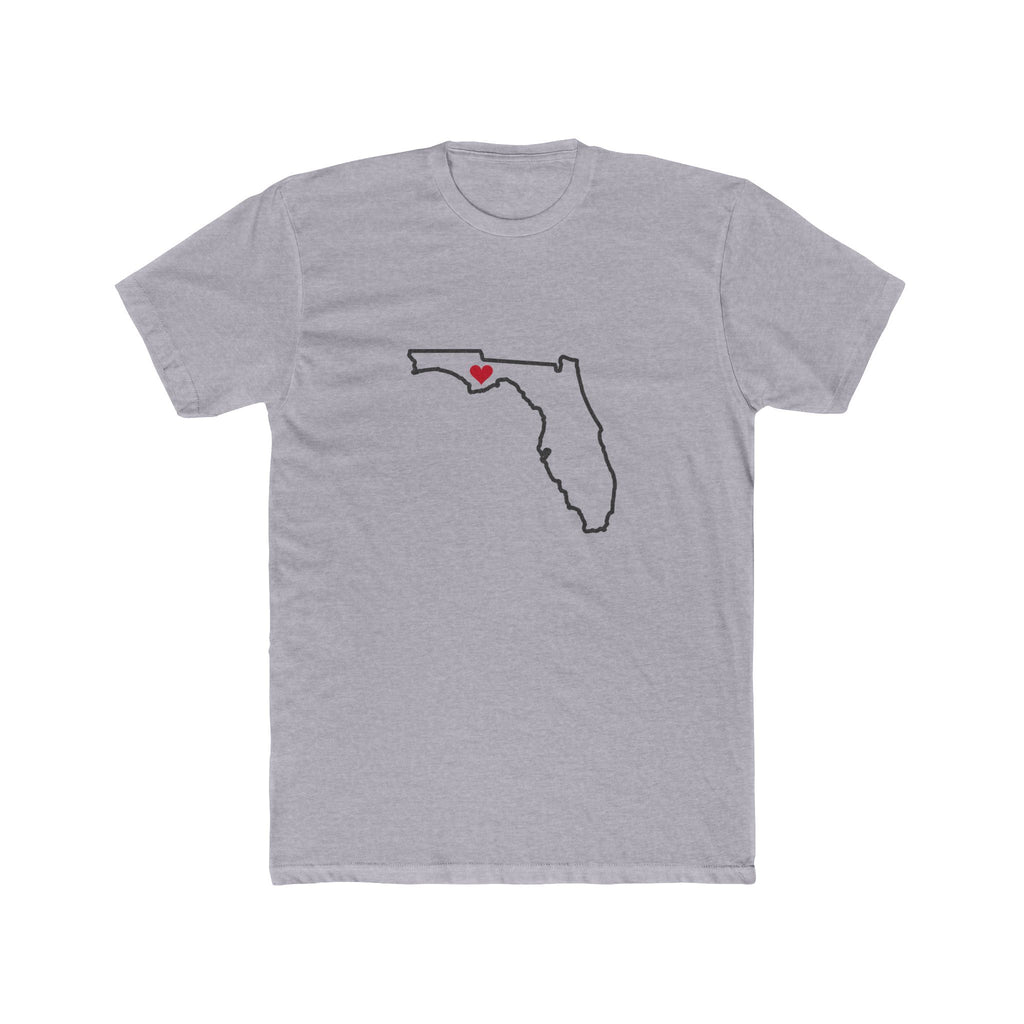 Florida Tallahassee Mission Heart Map shirt in Heather Grey: Florida outline with a red heart, front view