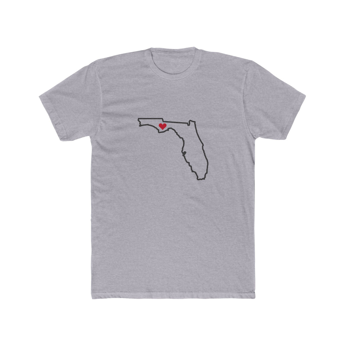 Florida Tallahassee Mission Heart Map shirt in Heather Grey: Florida outline with a red heart, front view