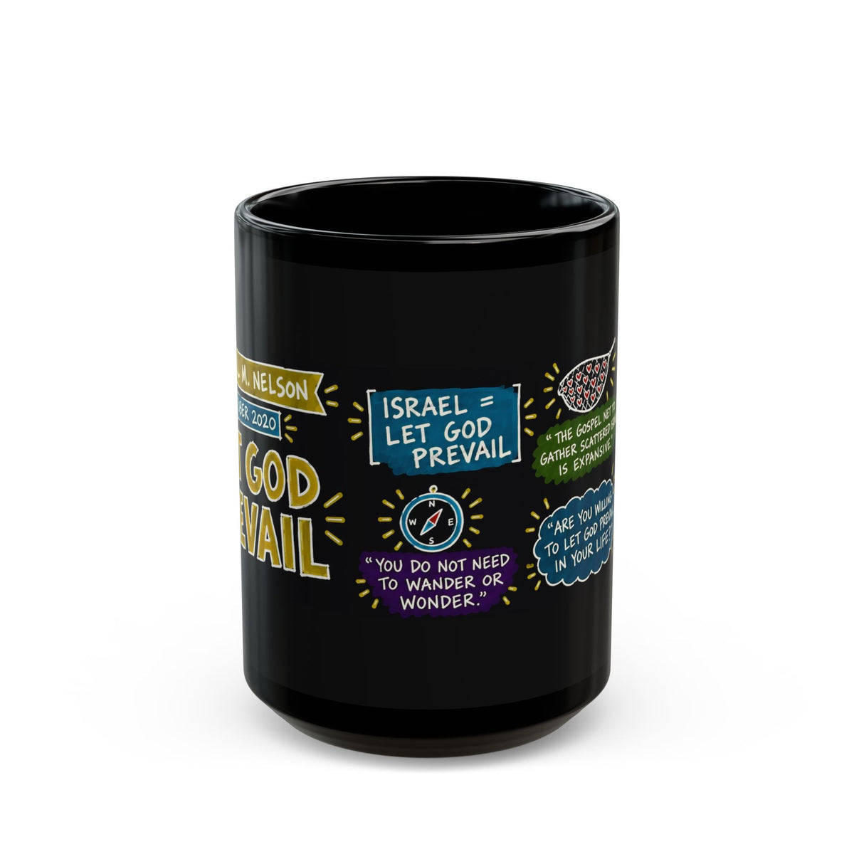 Let God Prevail Sketch Note Black Mug — Russell M. Nelson
