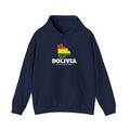 Bolivia Santa Cruz Mission Flag Map Hoodie in Navy, front view with the flag map and mission name