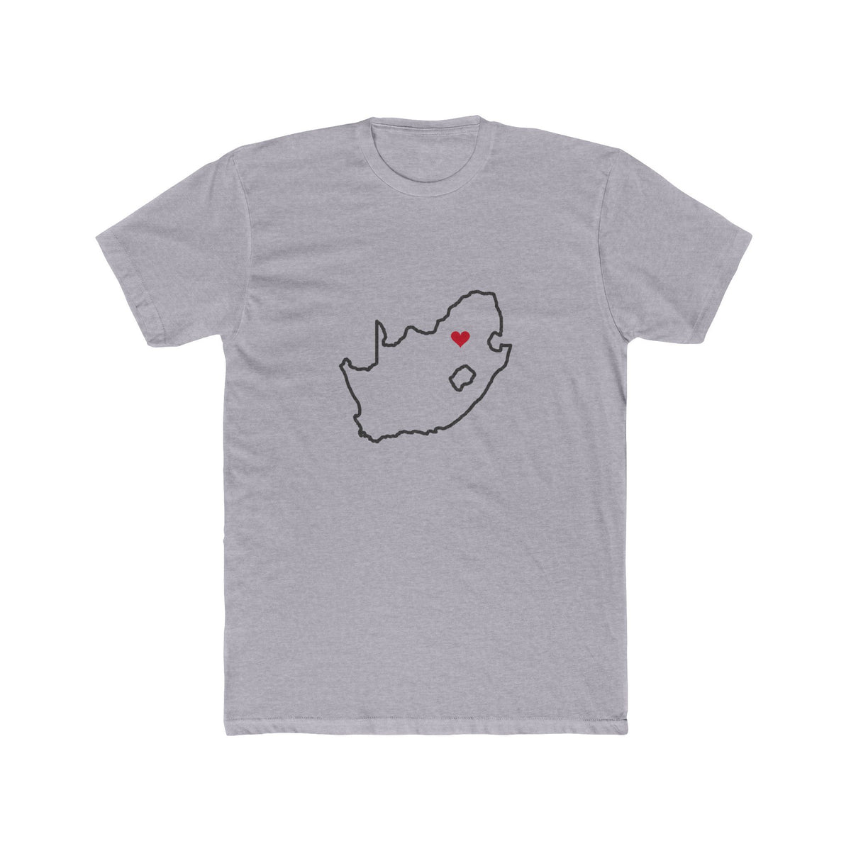 South Africa Johannesburg Mission Heart Map shirt in Heather Grey: South Africa outline with a red heart, front view
