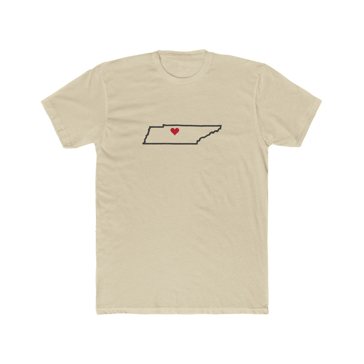 Tennessee Nashville Mission Heart Map shirt in Cream: Tennessee outline with a red heart, front view