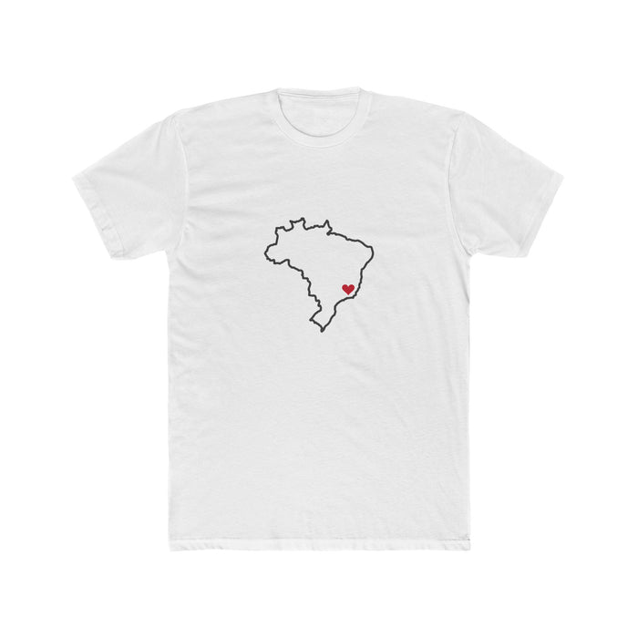 Brazil Juiz de Fora Mission Heart Map shirt in White: Brazil outline with a red heart, front view