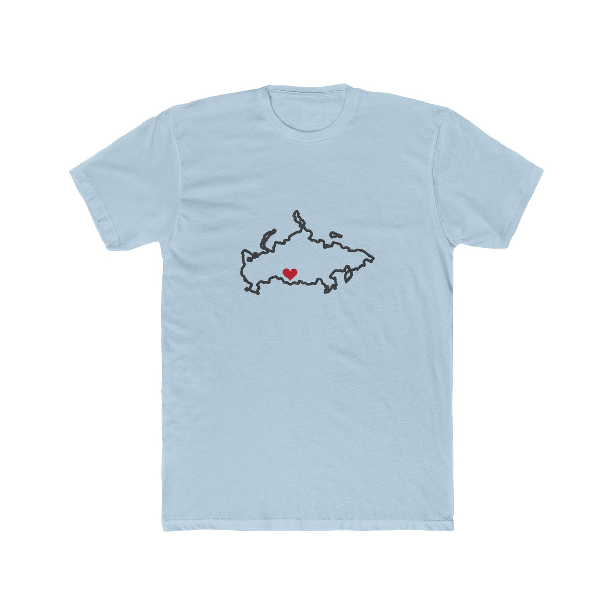 Russia Novosibirsk Mission Heart Map shirt in Light Blue: Russia outline with a red heart, front view