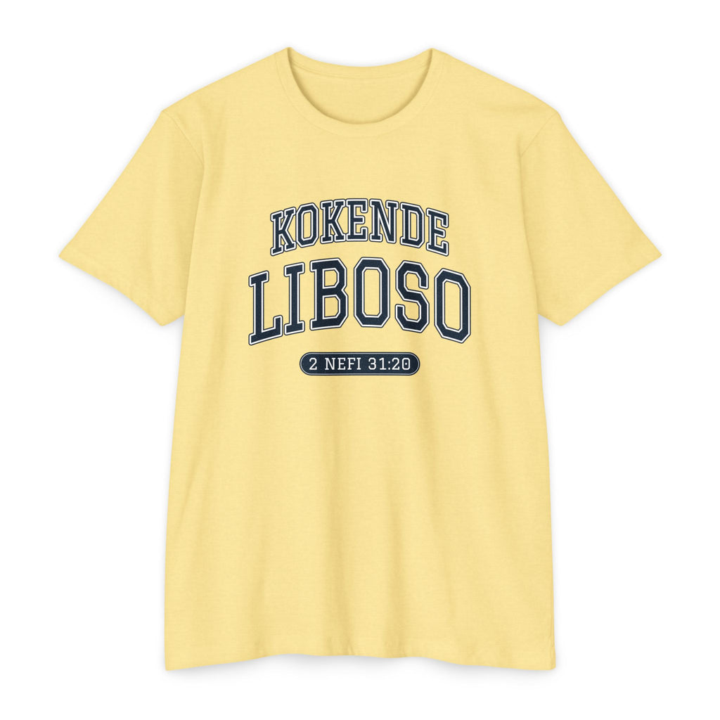 Press Forward shirt in Lingala on Banana Cream: “KOKENDE LIBOSO”, 2 Nefi 31:20