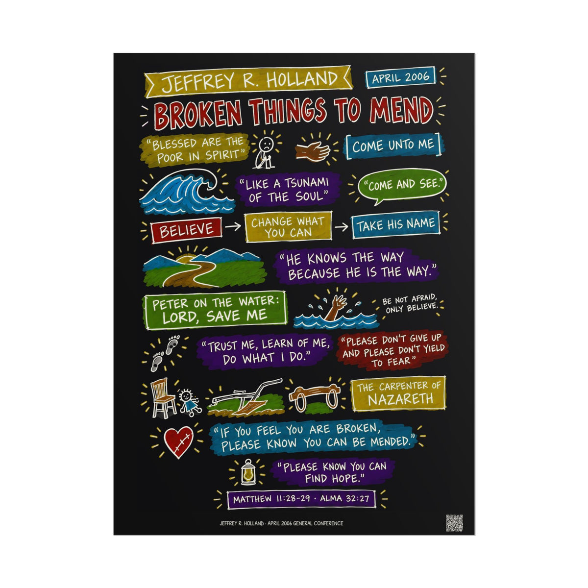 Broken Things to Mend Sketch Note Poster (Black) — Jeffrey R. Holland