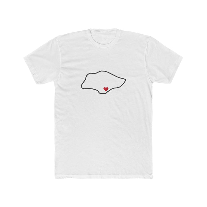 Singapore Mission Heart Map shirt in White: Singapore outline with a red heart, front view