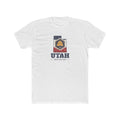 Utah Orem Mission Flag Map shirt in White: Utah state flag in the outline of Utah with navy lettering, front view