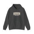 Arizona Gilbert Mission Hoodie in Dark Heather, front view with the varsity mission design