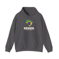 Brazil Goiania Mission Flag Map Hoodie in Charcoal, front view with the Brazil flag map and mission name