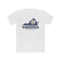 Virginia Richmond Mission Flag Map shirt in White: Virginia state flag in the outline of Virginia with navy lettering, front view