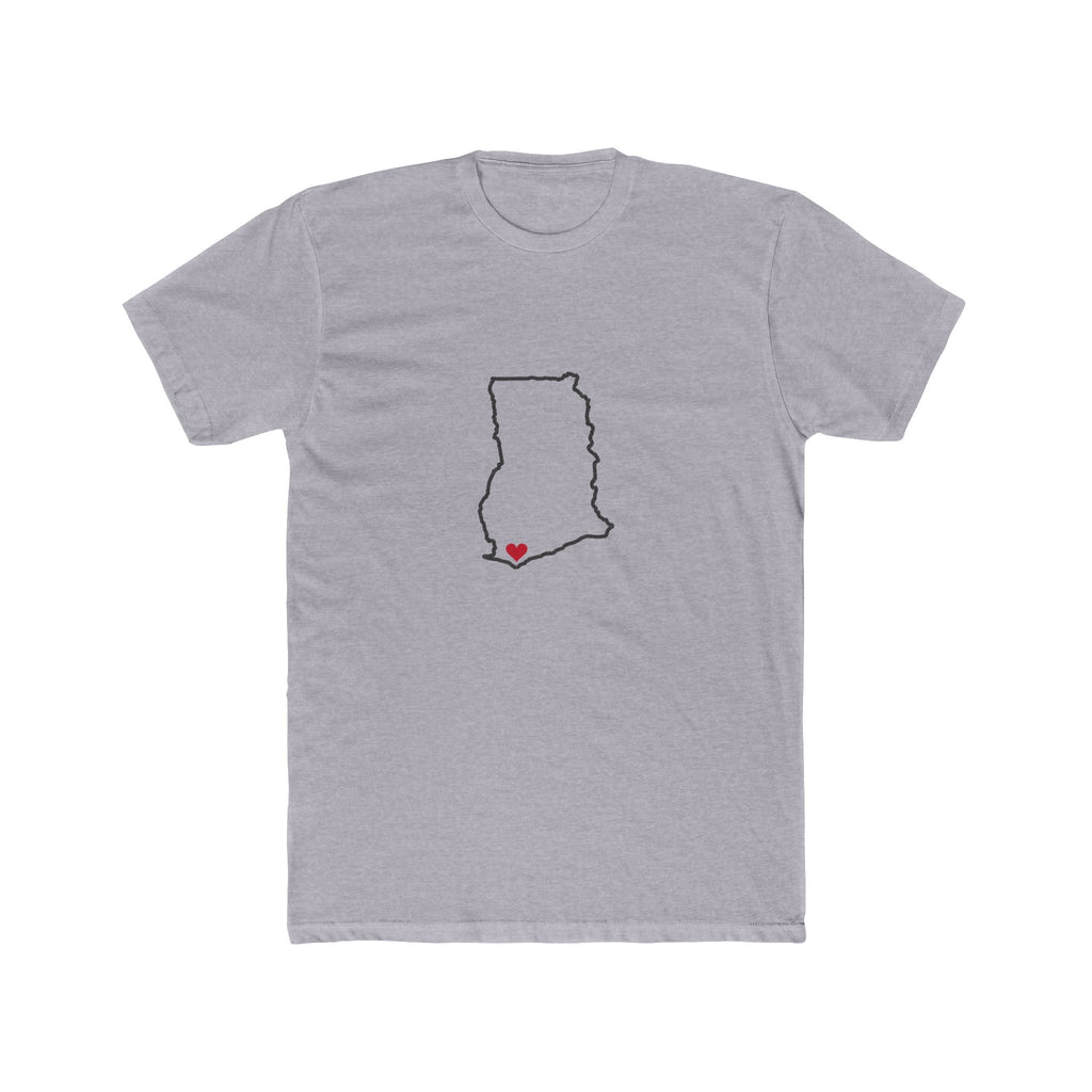 Ghana Takoradi Mission Heart Map shirt in Heather Grey: Ghana outline with a red heart, front view