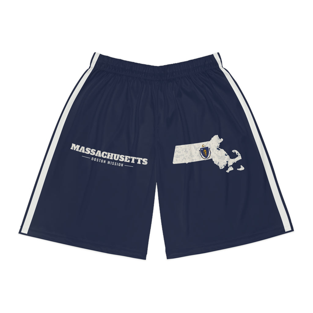 Massachusetts Boston Mission Basketball Shorts, front view
