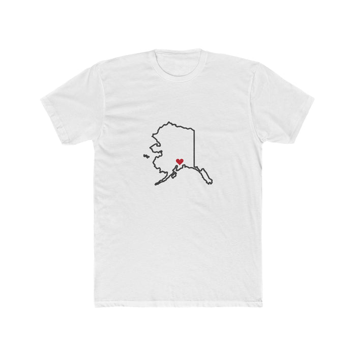 Alaska Anchorage Mission Heart Map shirt in White: Alaska outline with a red heart, front view