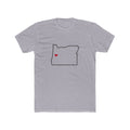 Oregon Eugene Mission Heart Map shirt in Heather Grey: Oregon outline with a red heart, front view